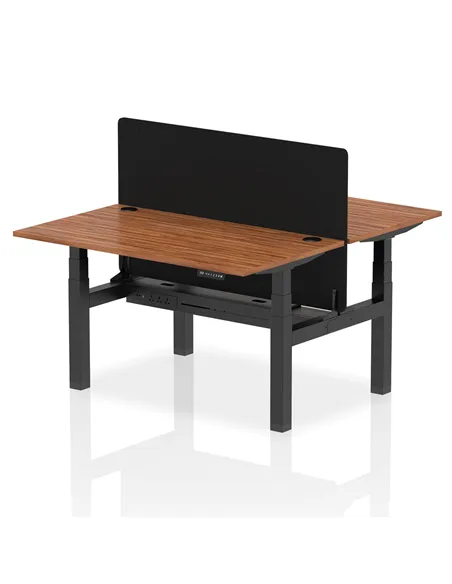 Dynamic Air 1400 x 800mm Height Adjustable 2 Person Bench Desk Walnut Top Cable Ports Screen HA02011