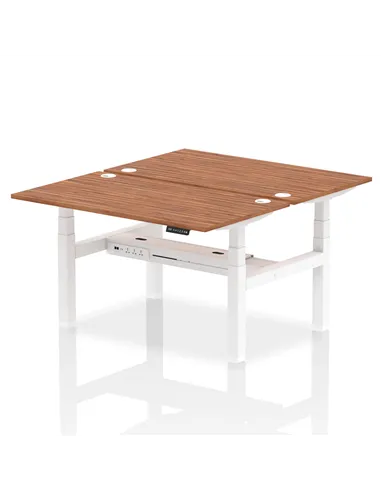Dynamic Air 1400 x 800mm Height Adjustable 2 Person Bench Desk Walnut Top Cable Ports HA02014