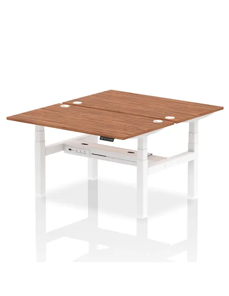 Dynamic Air 1400 x 800mm Height Adjustable 2 Person Bench Desk Walnut Top Cable Ports HA02014