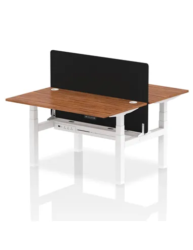 Dynamic Air 1400 x 800mm Height Adjustable 2 Person Bench Desk Walnut Top Cable Ports Screen HA02015