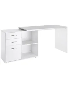 HOMCOM L Shaped Computer Desk, Reversible Home Office Desk with Drawers, File Cabinet and Storage Shelves, Study Table, 117 x 83