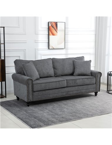 HOMCOM 3 Seater Sofa, Fabric Couch with Rubber Wood Legs, 3 Seater Settee with Extra Padded Cushions and Pillows for Living Room