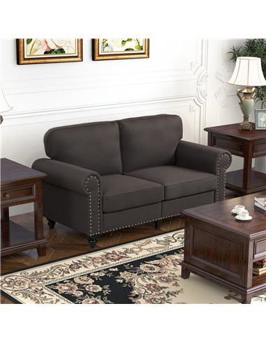 HOMCOM Two-Seater Mid-Century Sofa, with Pocket Springs - Dark Brown
