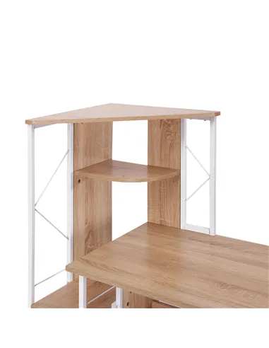 HOMCOM Computer Desk with Drawers and Bookshelf, Writing Desk for Home Office with Storage Shelves, Study Workstation, Oak