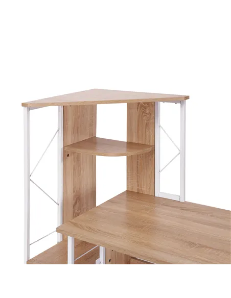 HOMCOM Computer Desk with Drawers and Bookshelf, Writing Desk for Home Office with Storage Shelves, Study Workstation, Oak