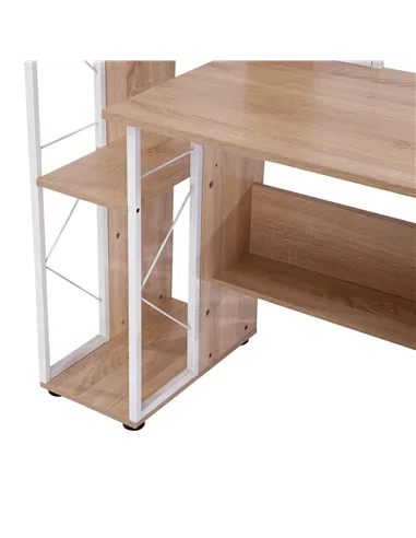 HOMCOM Computer Desk with Drawers and Bookshelf, Writing Desk for Home Office with Storage Shelves, Study Workstation, Oak