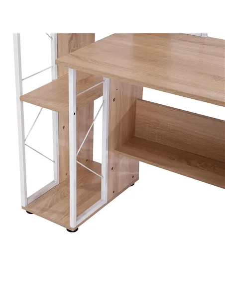 HOMCOM Computer Desk with Drawers and Bookshelf, Writing Desk for Home Office with Storage Shelves, Study Workstation, Oak