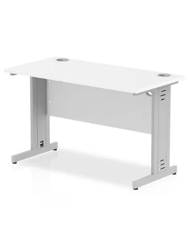 Dynamic Impulse 1200 x 600mm Straight Office Desk White Top Silver Cable Managed Leg MI002276