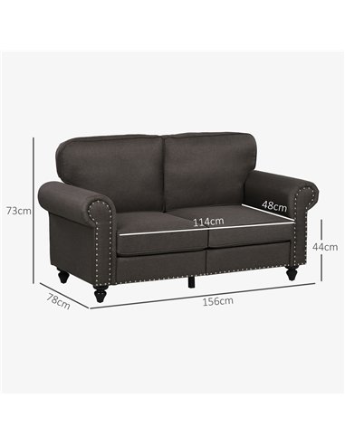 HOMCOM Two-Seater Mid-Century Sofa, with Pocket Springs - Dark Brown