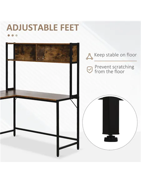 HOMCOM L Shaped Desk with Book Shelf, Industrial Corner Computer Desk, Writing Table with Steel Frame for Home Office, Bedroom, 