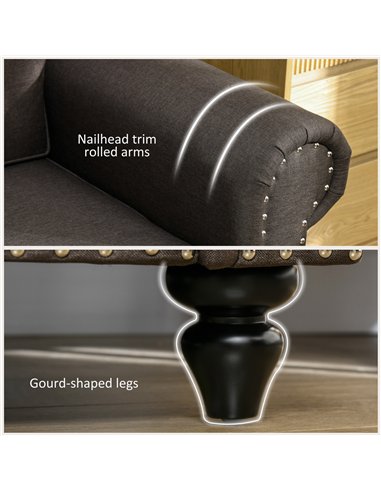 HOMCOM Two-Seater Mid-Century Sofa, with Pocket Springs - Dark Brown