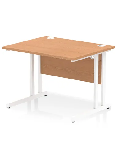 Dynamic Impulse 1000 x 800mm Straight Office Desk Oak Top White Cantilever Leg MI002642