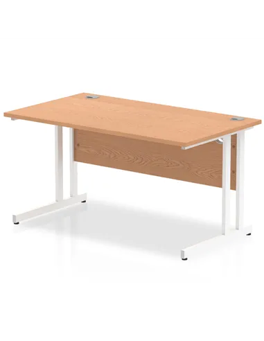 Dynamic Impulse 1400 x 800mm Straight Office Desk Oak Top White Cantilever Leg MI002644