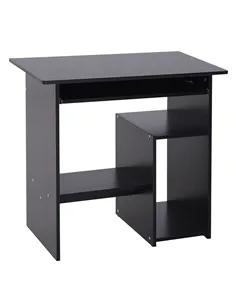 HOMCOM Compact Small Computer Table Wooden Desk Keyboard Tray Storage Shelf Modern Corner Table Home Office Black