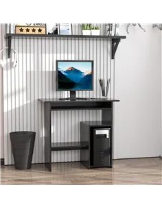 HOMCOM Compact Small Computer Table Wooden Desk Keyboard Tray Storage Shelf Modern Corner Table Home Office Black 2