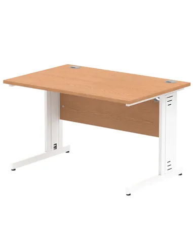 Dynamic Impulse 1200 x 800mm Straight Office Desk Oak Top White Cable Managed Leg MI002723