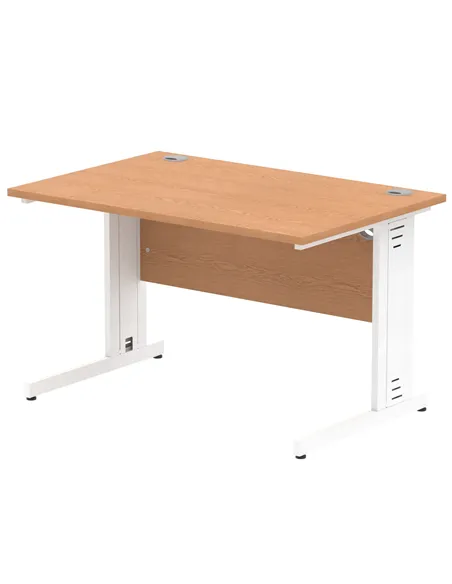 Dynamic Impulse 1200 x 800mm Straight Office Desk Oak Top White Cable Managed Leg MI002723