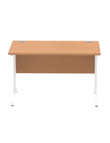 Dynamic Impulse 1200 x 800mm Straight Office Desk Oak Top White Cable Managed Leg MI002723