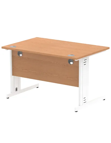 Dynamic Impulse 1200 x 800mm Straight Office Desk Oak Top White Cable Managed Leg MI002723
