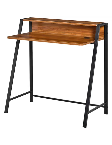 HOMCOM Writing Desk Computer Table Home Office PC Laptop Workstation Storage Shelf 84L x 45W cm Walnut