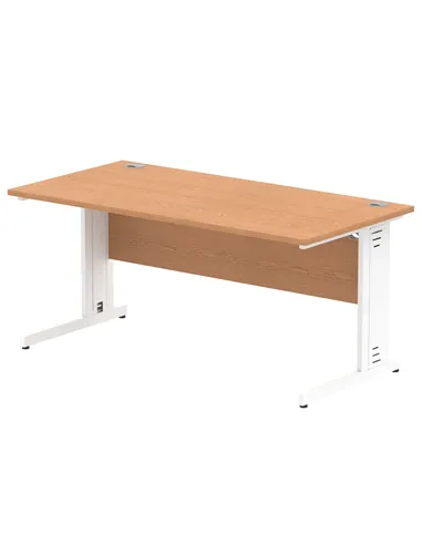 Dynamic Impulse 1600 x 800mm Straight Office Desk Oak Top White Cable Managed Leg MI002725
