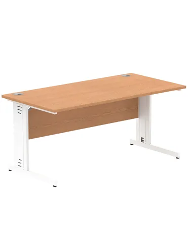 Dynamic Impulse 1600 x 800mm Straight Office Desk Oak Top White Cable Managed Leg MI002725