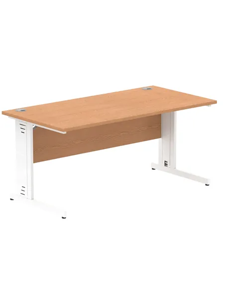 Dynamic Impulse 1600 x 800mm Straight Office Desk Oak Top White Cable Managed Leg MI002725
