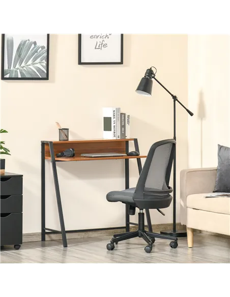 HOMCOM Writing Desk Computer Table Home Office PC Laptop Workstation Storage Shelf 84L x 45W cm Walnut