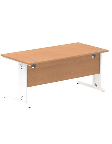 Dynamic Impulse 1600 x 800mm Straight Office Desk Oak Top White Cable Managed Leg MI002725