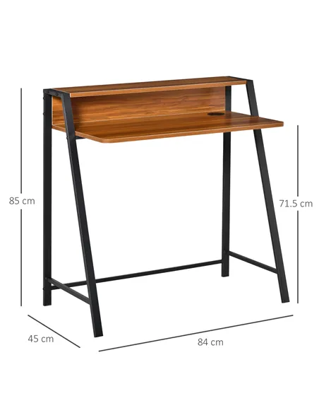 HOMCOM Writing Desk Computer Table Home Office PC Laptop Workstation Storage Shelf 84L x 45W cm Walnut