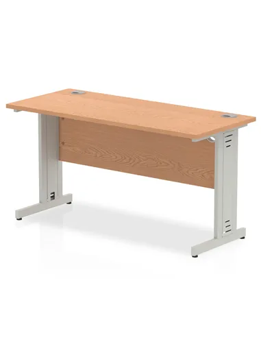 Dynamic Impulse 1400 x 600mm Straight Office Desk Oak Top Silver Cable Managed Leg MI002729