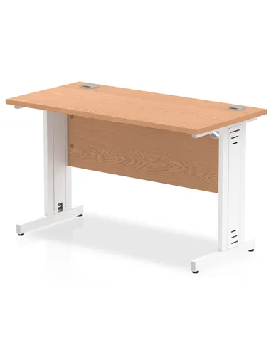 Dynamic Impulse 1200 x 600mm Straight Office Desk Oak Top White Cable Managed Leg MI002733