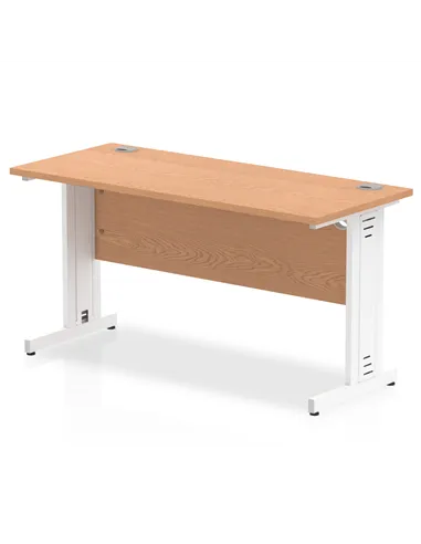 Dynamic Impulse 1400 x 600mm Straight Office Desk Oak Top White Cable Managed Leg MI002734