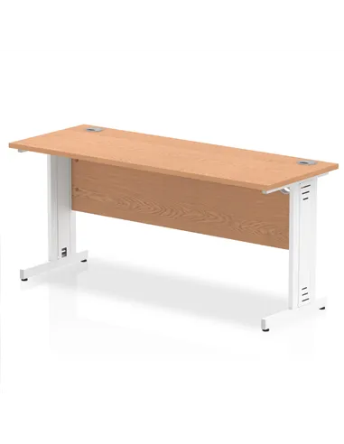 Dynamic Impulse 1600 x 600mm Straight Office Desk Oak Top White Cable Managed Leg MI002735
