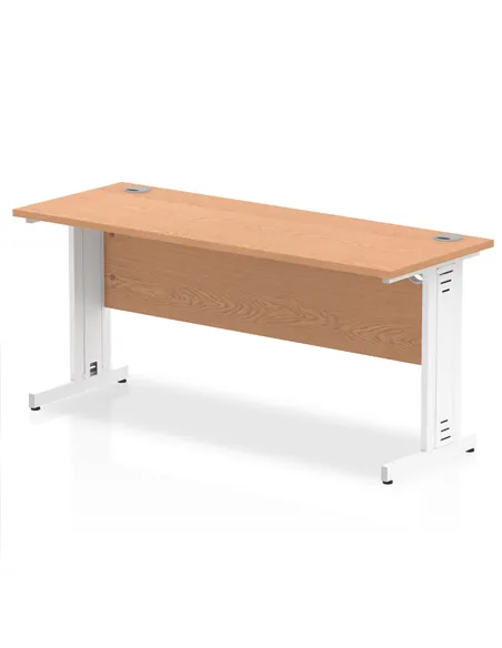Dynamic Impulse 1600 x 600mm Straight Office Desk Oak Top White Cable Managed Leg MI002735