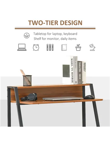 HOMCOM Writing Desk Computer Table Home Office PC Laptop Workstation Storage Shelf 84L x 45W cm Walnut