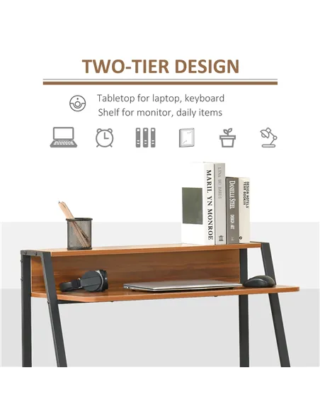 HOMCOM Writing Desk Computer Table Home Office PC Laptop Workstation Storage Shelf 84L x 45W cm Walnut