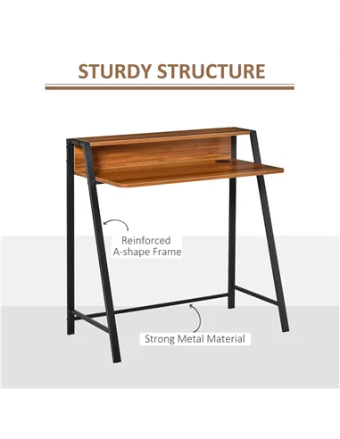 HOMCOM Writing Desk Computer Table Home Office PC Laptop Workstation Storage Shelf 84L x 45W cm Walnut