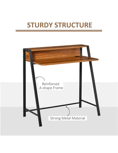 HOMCOM Writing Desk Computer Table Home Office PC Laptop Workstation Storage Shelf 84L x 45W cm Walnut