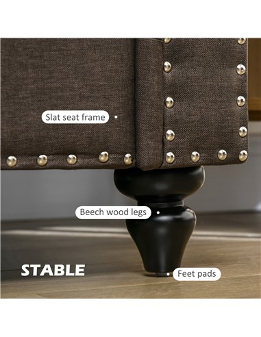 HOMCOM Two-Seater Mid-Century Sofa, with Pocket Springs - Dark Brown