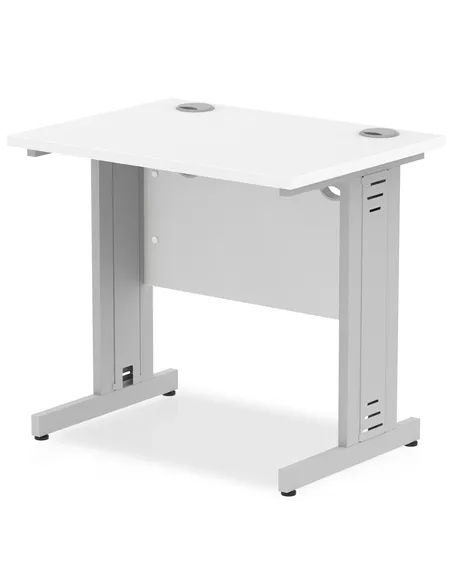 Dynamic Impulse 800 x 600mm Straight Office Desk White Top Silver Cable Managed Leg MI002897
