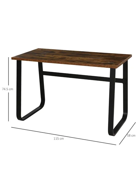 HOMCOM Computer Table, Writing Desk with Steel Frame and Wood Top, Industrial Home Study Table, 115 x 58 x 74.5cm, Rustic Brown 
