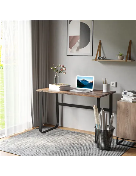 HOMCOM Computer Table, Writing Desk with Steel Frame and Wood Top, Industrial Home Study Table, 115 x 58 x 74.5cm, Rustic Brown 