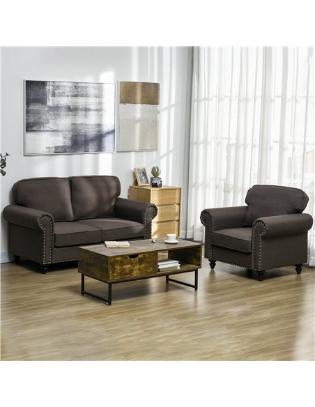 HOMCOM Two-Seater Mid-Century Sofa, with Pocket Springs - Dark Brown
