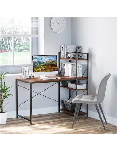 HOMCOM Computer Desk with Storage Shelves on Left or Right, Industrial Reversible Writing Desk for Home Office, Study, Easy Asse