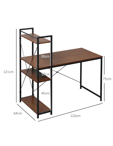 HOMCOM Computer Desk with Storage Shelves on Left or Right, Industrial Reversible Writing Desk for Home Office, Study, Easy Asse