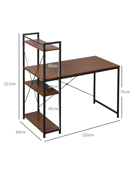 HOMCOM Computer Desk with Storage Shelves on Left or Right, Industrial Reversible Writing Desk for Home Office, Study, Easy Asse