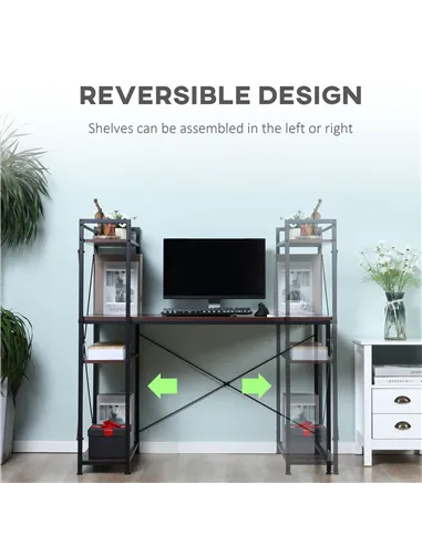 HOMCOM Computer Desk with Storage Shelves on Left or Right, Industrial Reversible Writing Desk for Home Office, Study, Easy Asse