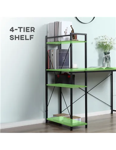 HOMCOM Computer Desk with Storage Shelves on Left or Right, Industrial Reversible Writing Desk for Home Office, Study, Easy Asse