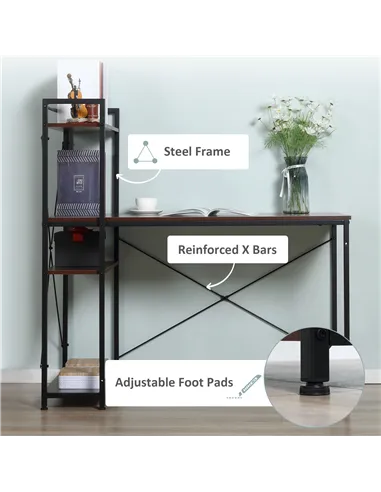 HOMCOM Computer Desk with Storage Shelves on Left or Right, Industrial Reversible Writing Desk for Home Office, Study, Easy Asse